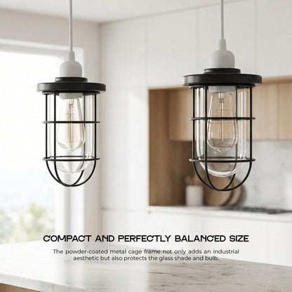 Industrial Cage Ceiling Light with Clear Glass Shade E27 - photo 6