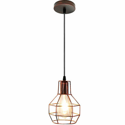 Cage Pendant Light – Rubber Cable, Optional Chain, E27, 4 Finishes - Brushed Copper, Cage, Without Bulb