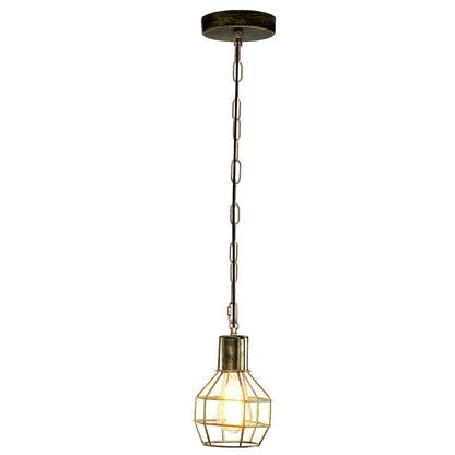 Cage Pendant Light – Rubber Cable, Optional Chain, E27, 4 Finishes - Brushed Copper, Cage with 90 cm Chain, Without Bulb