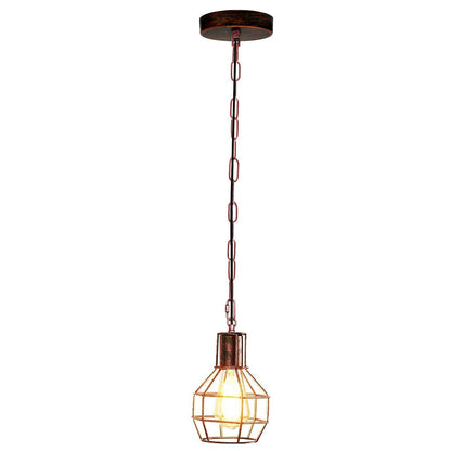 Cage Pendant Light – Rubber Cable, Optional Chain, E27, 4 Finishes - Rustic Red, Cage with 90 cm Chain, Without Bulb