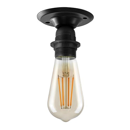 Black Flush Ceiling Light Base – Compact E27 Holder