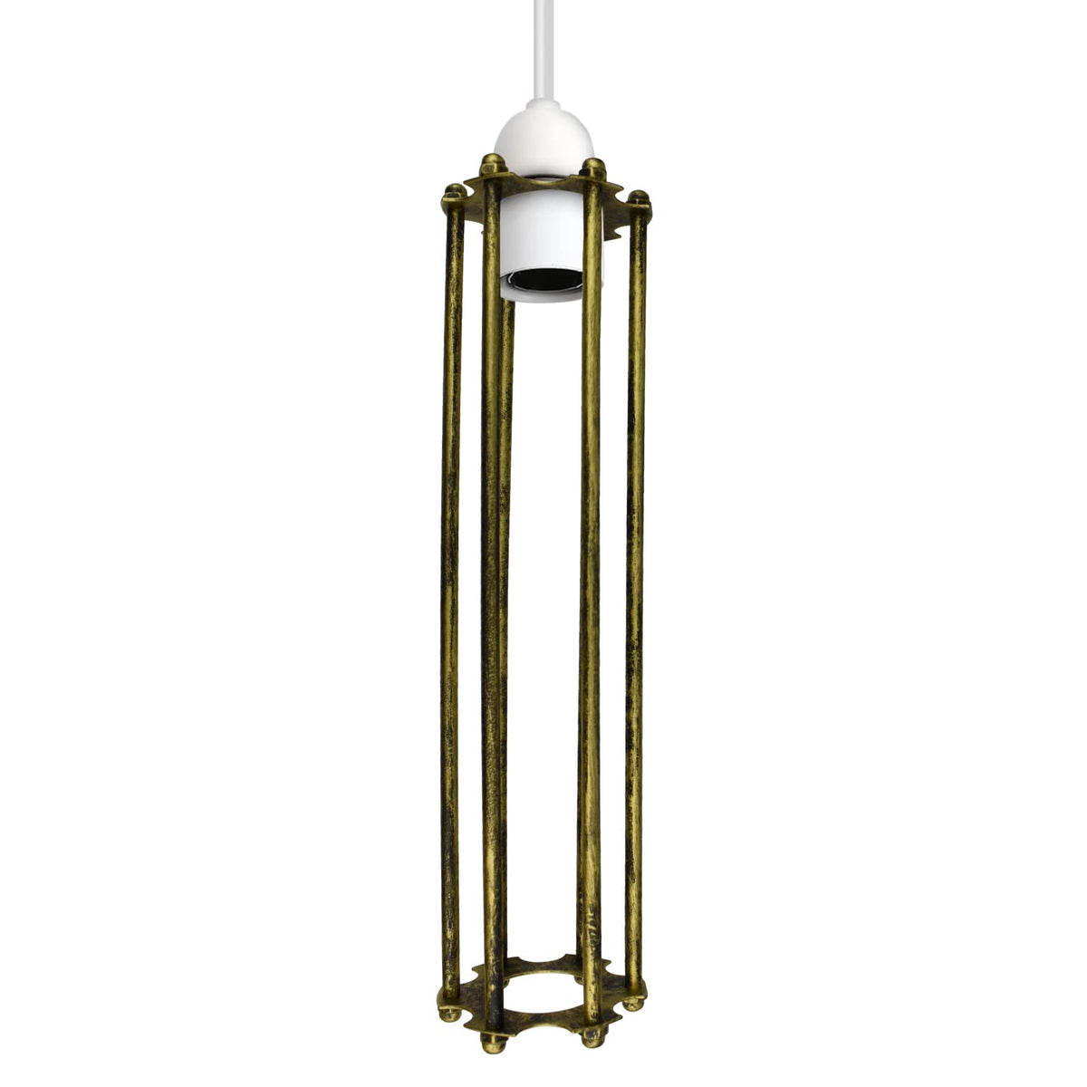 Long Cylinder Cage Lamp Shade 30 cm – Black or Brushed Brass - Brushed Brass, with Reducer Ring, Single
