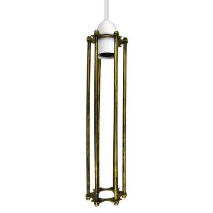 Long Cylinder Cage Lamp Shade 30 cm – Black or Brushed Brass - Brushed Brass, with Reducer Ring, Single