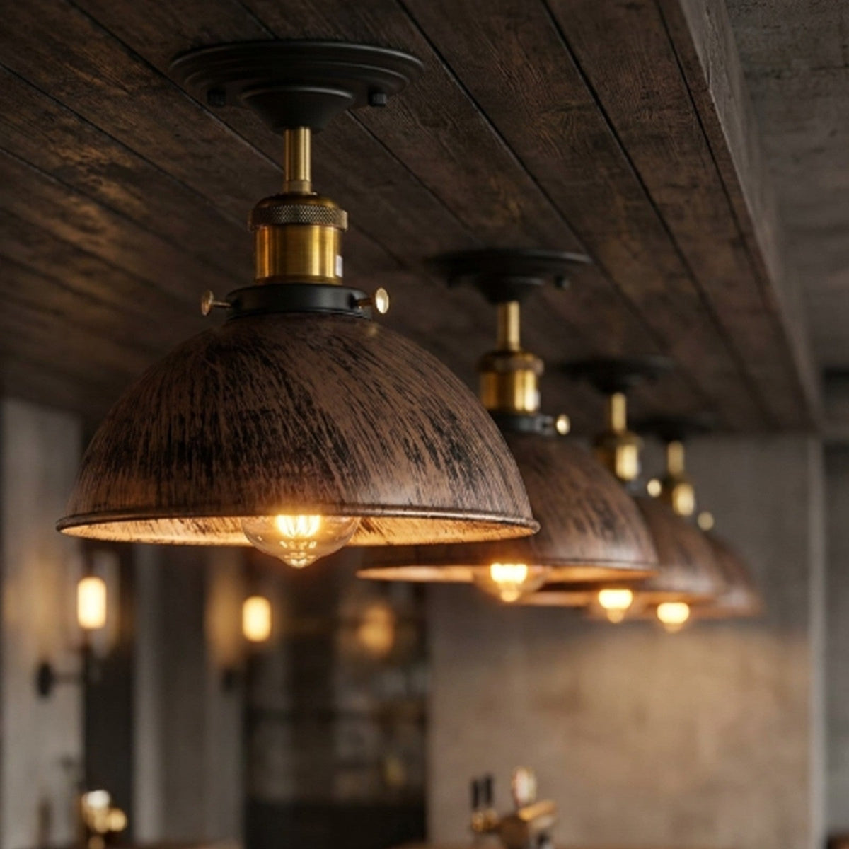 Industrial Semi-Flush Ceiling Light – E27, Dome or Flat Shade - photo 7