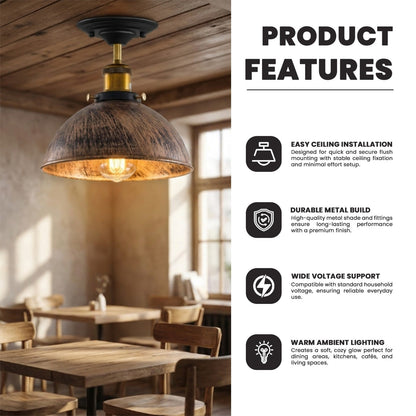 Industrial Semi-Flush Ceiling Light – E27, Dome or Flat Shade - photo 8