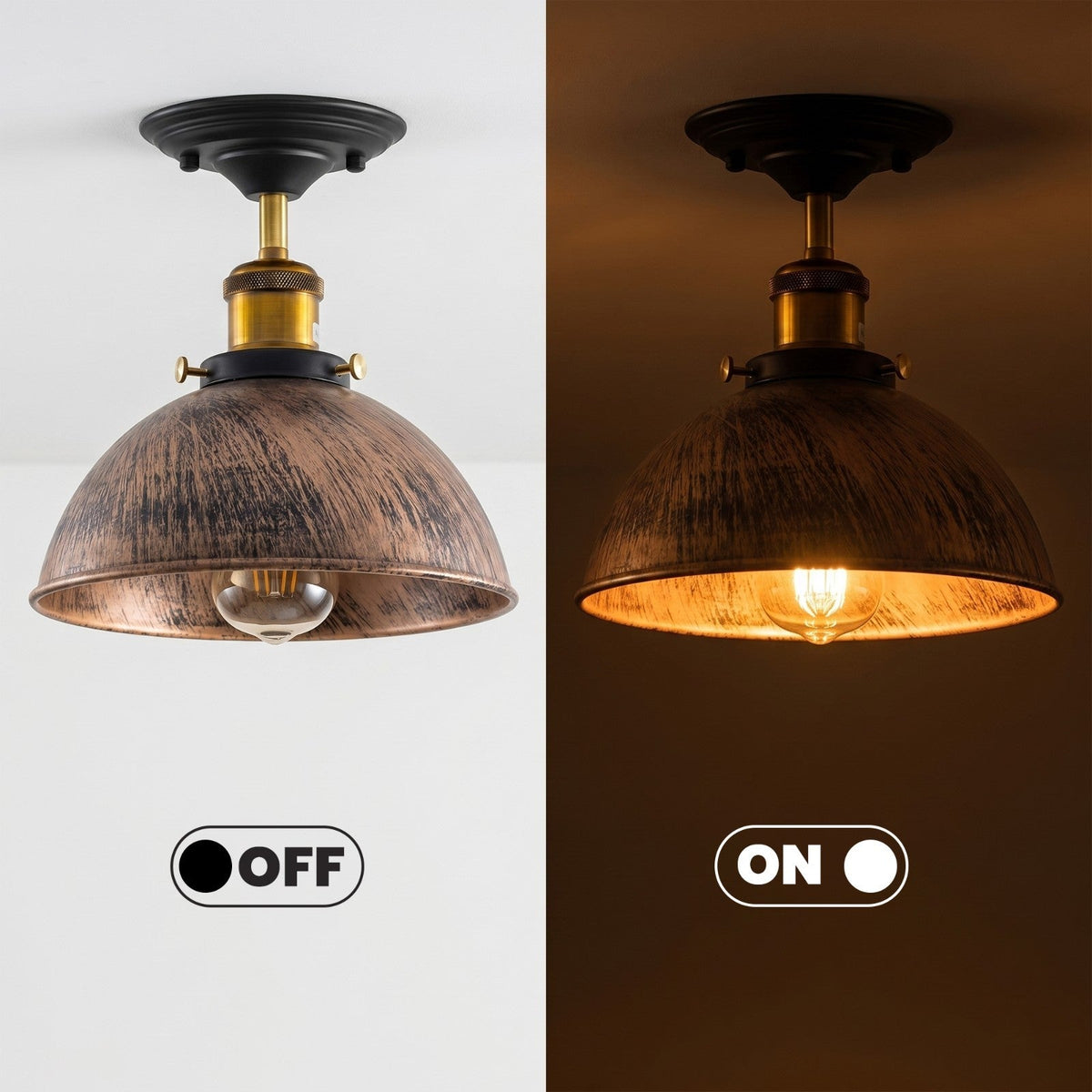 Industrial Semi-Flush Ceiling Light – E27, Dome or Flat Shade - photo 9