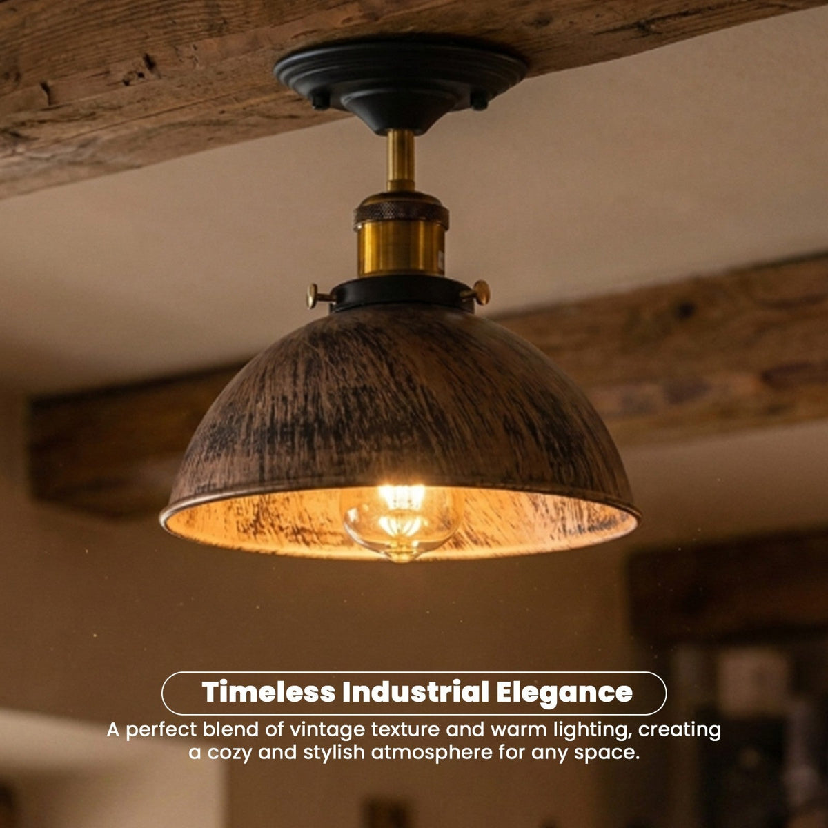 Industrial Semi-Flush Ceiling Light – E27, Dome or Flat Shade - photo 11