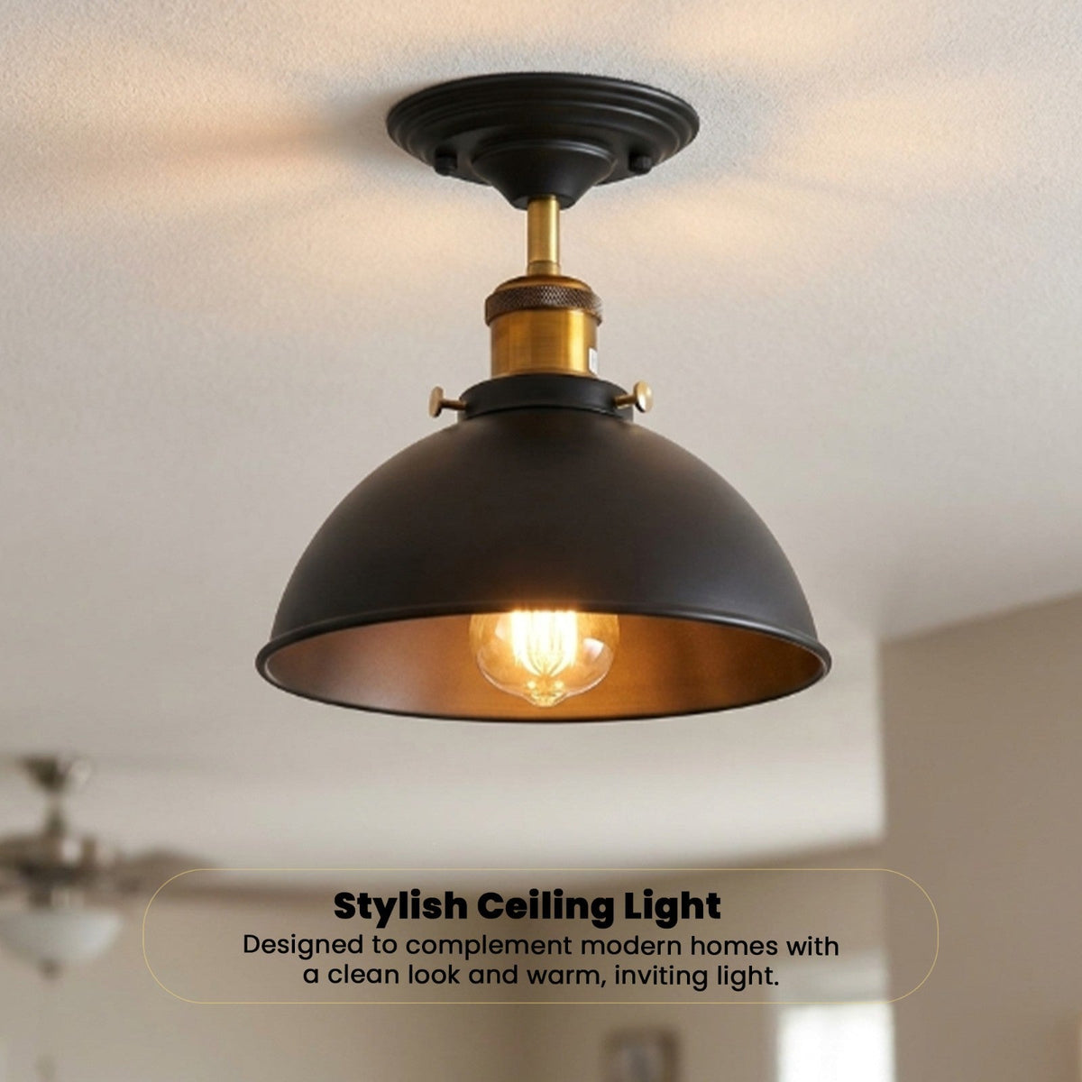 Industrial Semi-Flush Ceiling Light – E27, Dome or Flat Shade - photo 2