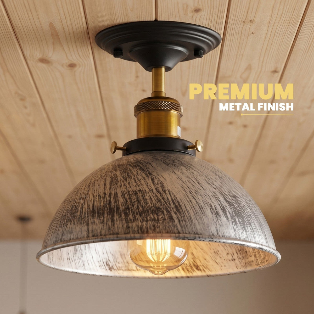 Industrial Semi-Flush Ceiling Light – E27, Dome or Flat Shade - photo 13