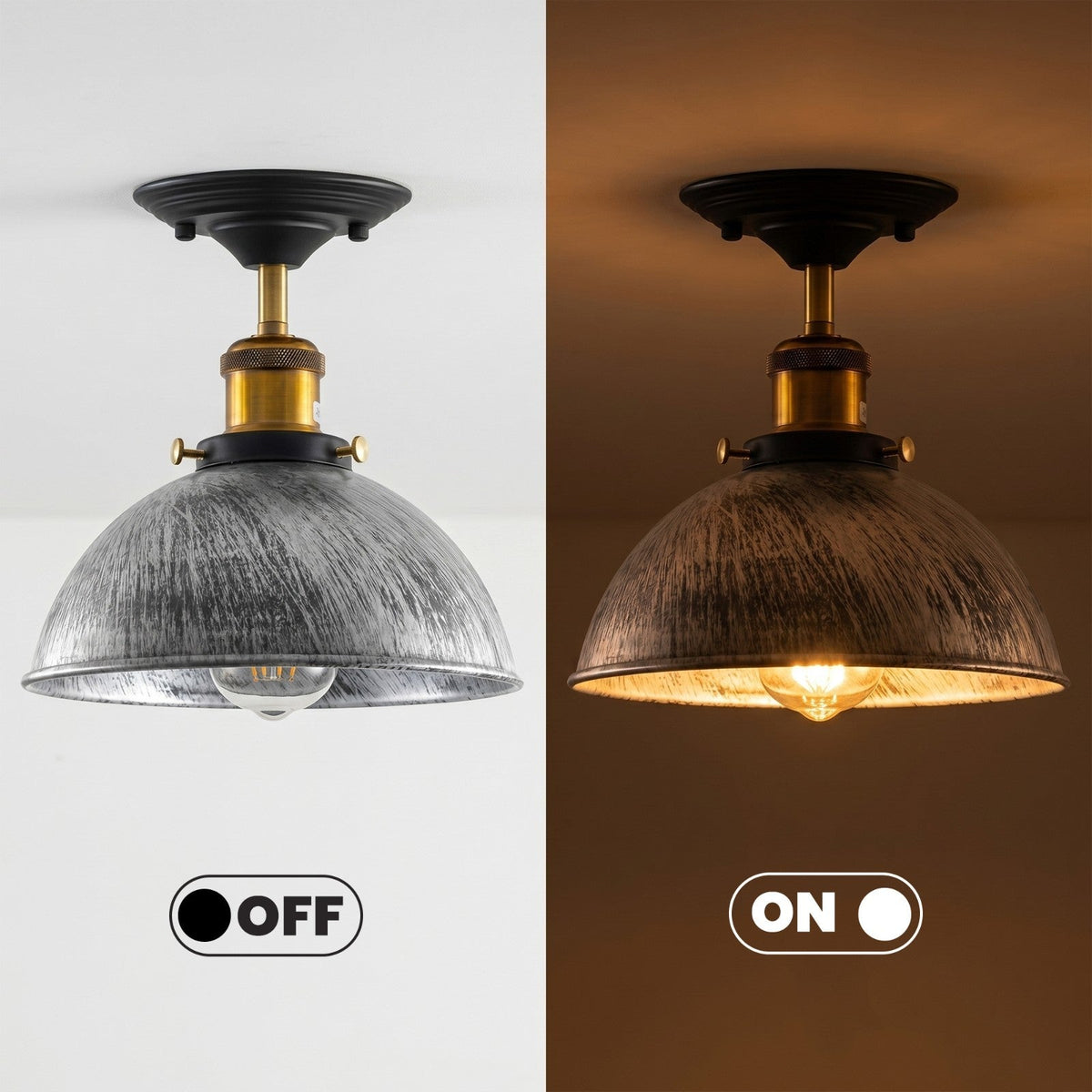 Industrial Semi-Flush Ceiling Light – E27, Dome or Flat Shade - photo 14