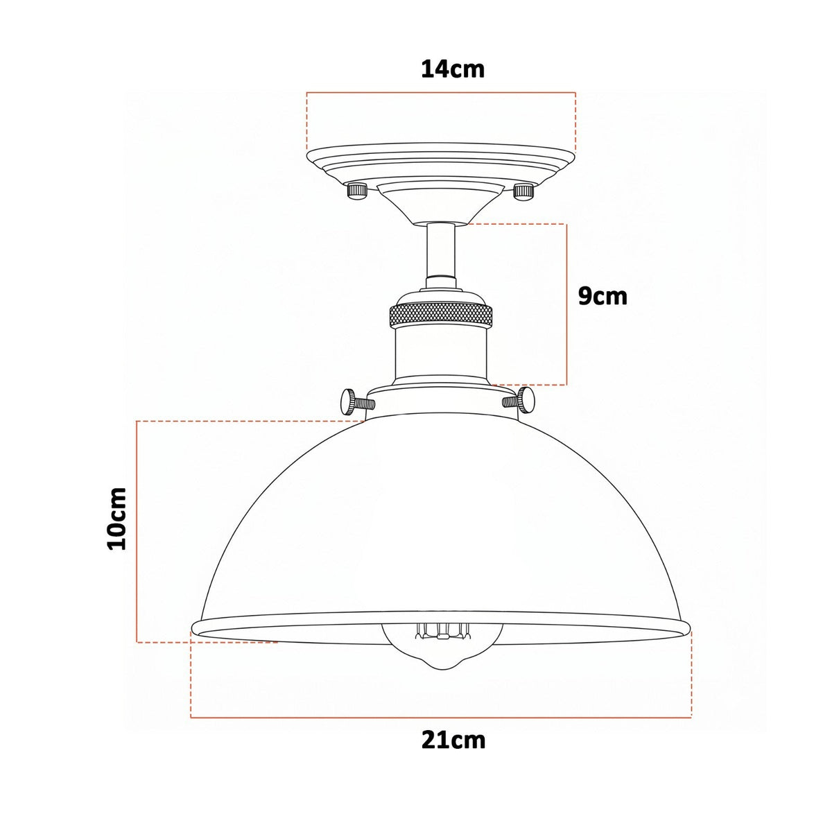 Industrial Semi-Flush Ceiling Light – E27, Dome or Flat Shade - photo 3