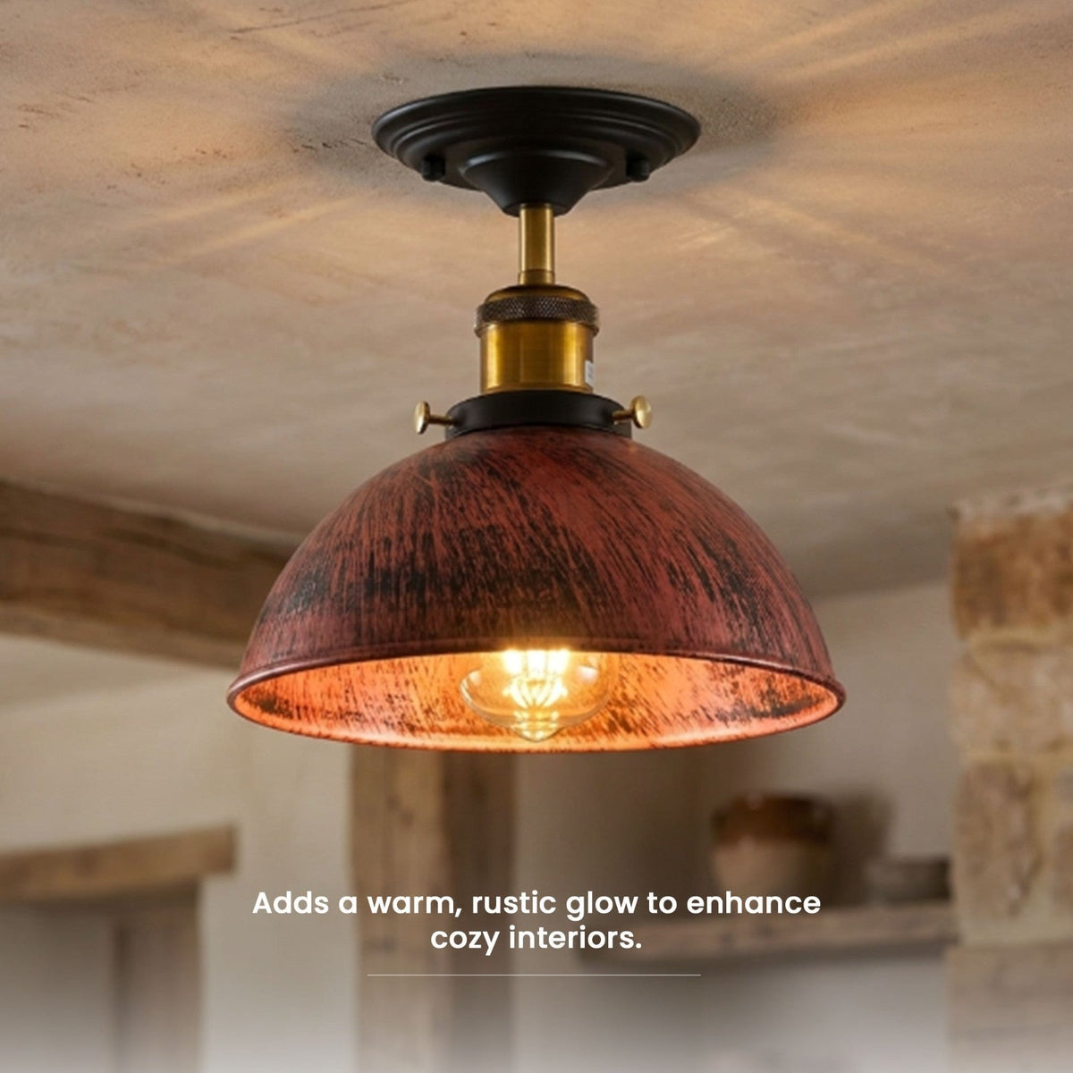 Industrial Semi-Flush Ceiling Light – E27, Dome or Flat Shade - photo 15