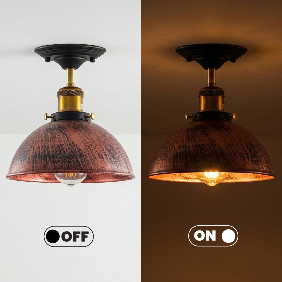 Industrial Semi-Flush Ceiling Light – E27, Dome or Flat Shade - photo 16