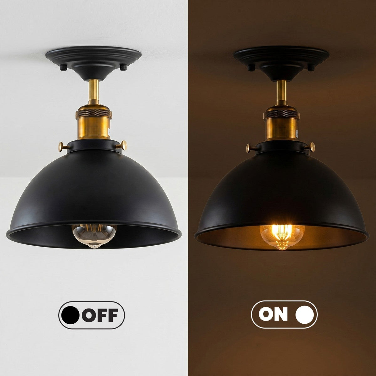 Industrial Semi-Flush Ceiling Light – E27, Dome or Flat Shade - photo 4