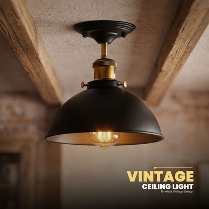 Industrial Semi-Flush Ceiling Light – E27, Dome or Flat Shade - photo 6