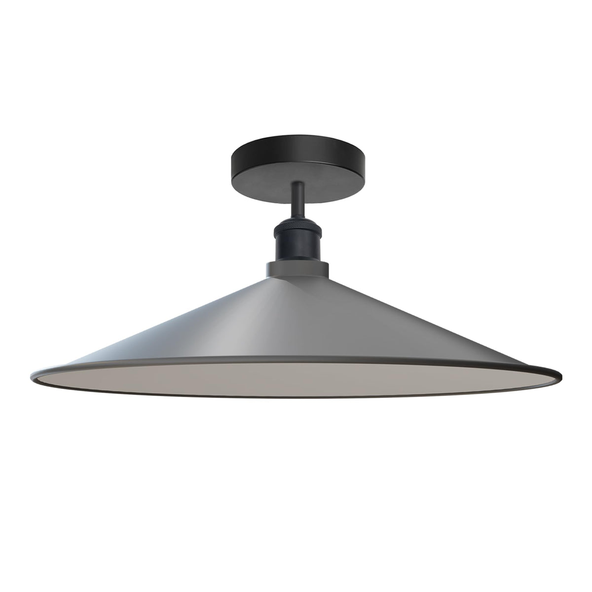 Industrial Semi-Flush Ceiling Light – E27, Dome or Flat Shade - Black, Flat 40 cm Grey, Without Bulb