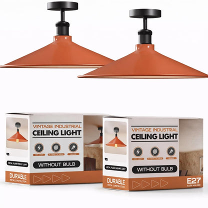 Industrial Semi-Flush Ceiling Light – E27, Dome or Flat Shade - Black, Flat 40 cm Orange Pack of 2, Without Bulb