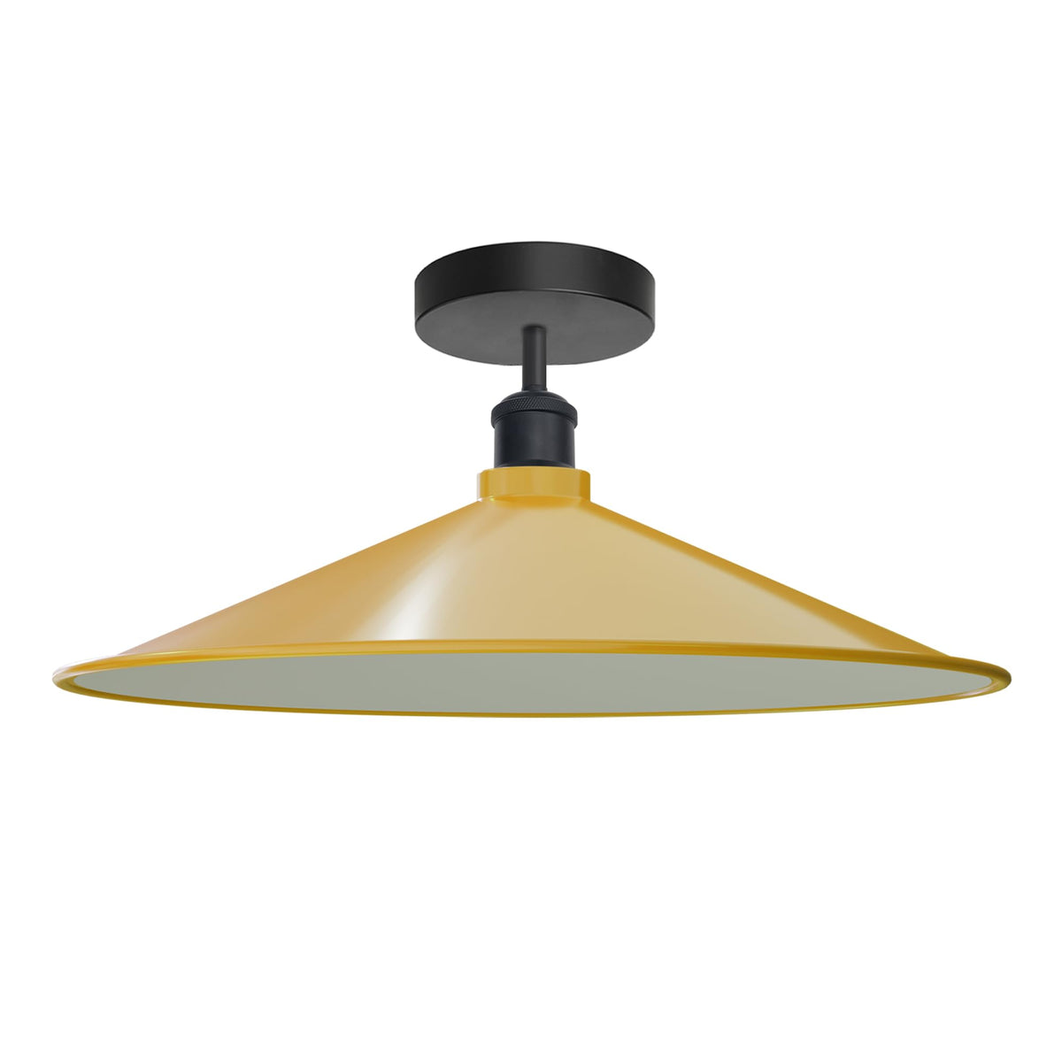 Industrial Semi-Flush Ceiling Light – E27, Dome or Flat Shade - Black, Flat 40 cm Yellow, Without Bulb