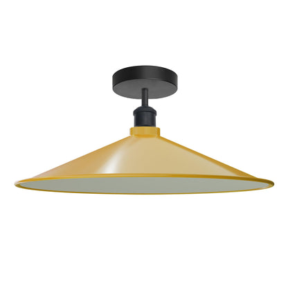 Industrial Semi-Flush Ceiling Light – E27, Dome or Flat Shade - Black, Flat 40 cm Yellow, Without Bulb