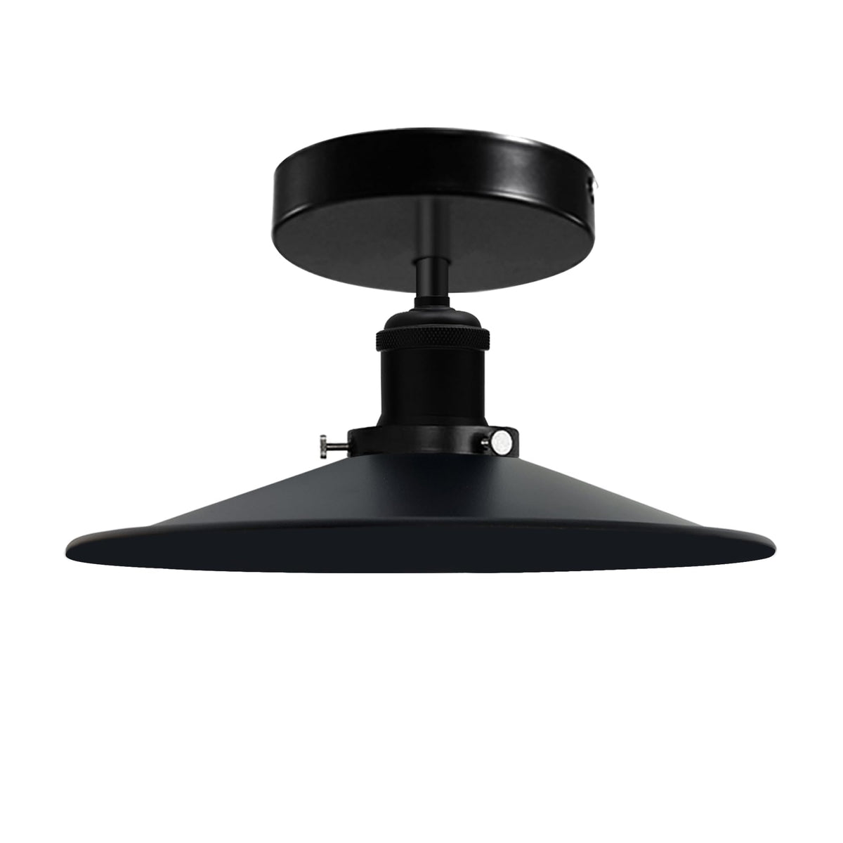 Industrial Semi-Flush Ceiling Light – E27, Dome or Flat Shade - Black, Flat Black 120 mm Rose Shade Ring, Without Bulb