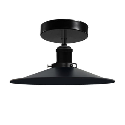 Industrial Semi-Flush Ceiling Light – E27, Dome or Flat Shade - Black, Flat Black 120 mm Rose Shade Ring, Without Bulb