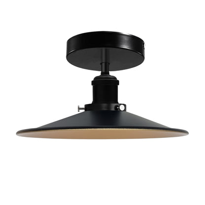 Industrial Semi-Flush Ceiling Light – E27, Dome or Flat Shade - Black, Flat Black & Gold 120 mm Rose Shade Ring, Without Bulb