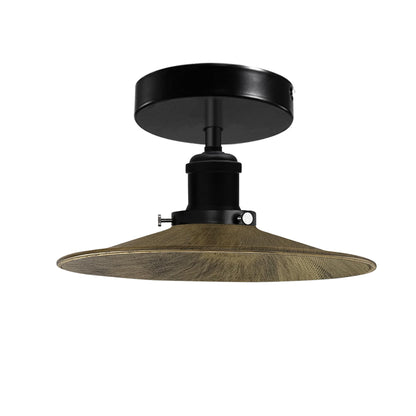 Industrial Semi-Flush Ceiling Light – E27, Dome or Flat Shade - Black, Flat Brushed Copper 120 mm Rose Shade Ring, Without Bulb