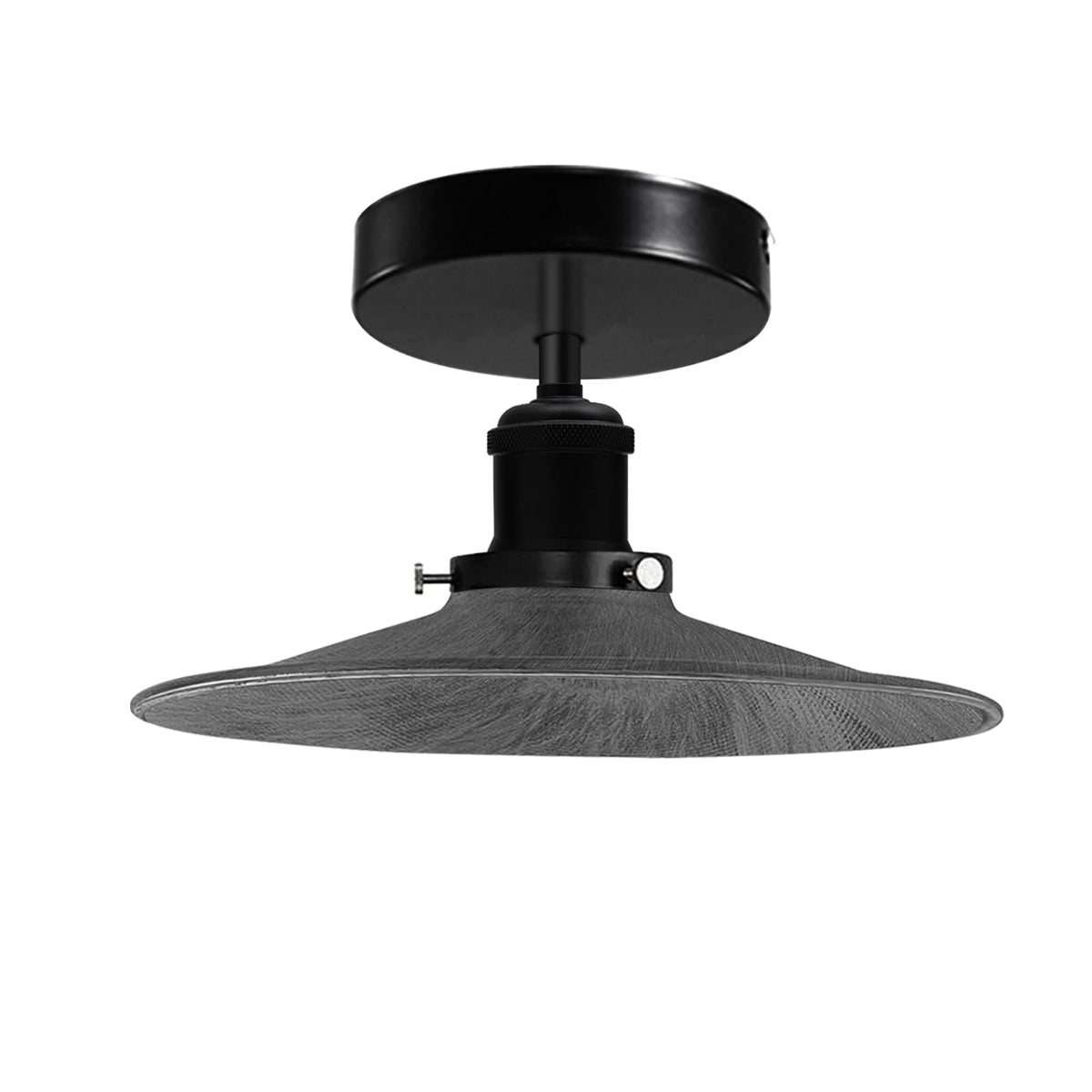 Industrial Semi-Flush Ceiling Light – E27, Dome or Flat Shade - Black, Flat Brushed Silver 120 mm Rose Shade Ring, Without Bulb