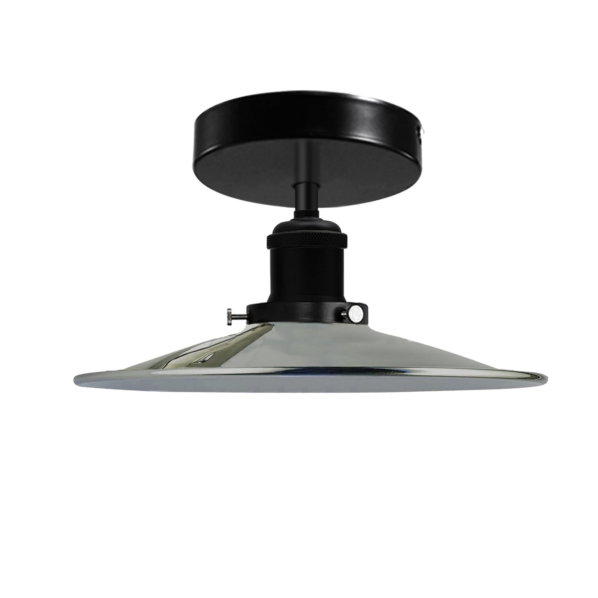 Industrial Semi-Flush Ceiling Light – E27, Dome or Flat Shade - Black, Flat Satin Nickel 120 mm Rose Shade Ring, Without Bulb