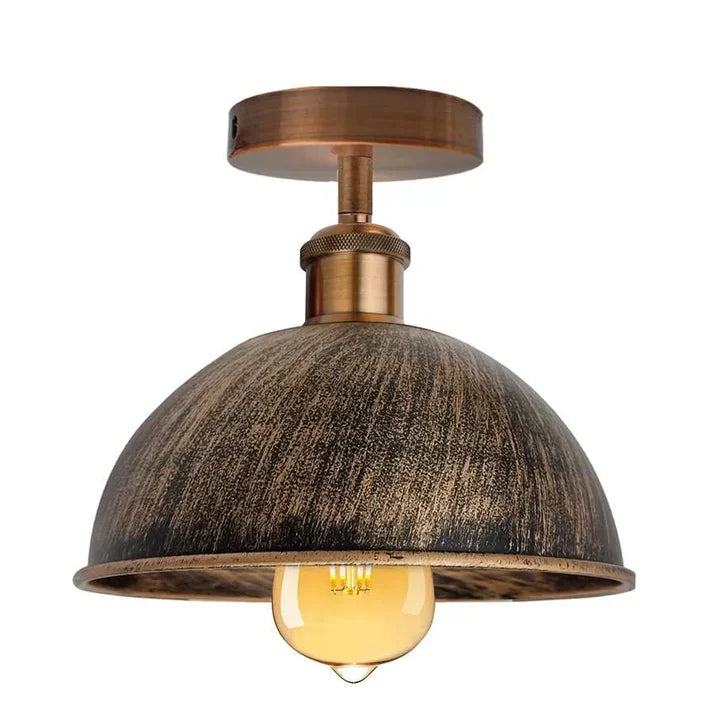 Industrial Semi-Flush Ceiling Light – E27, Dome or Flat Shade - Copper, Dome 21 cm Brushed Copper, ST64 LED Bulb 4W