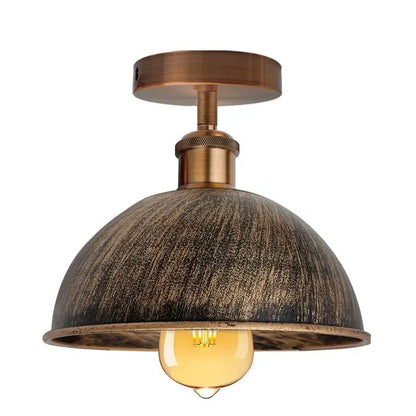 Industrial Semi-Flush Ceiling Light – E27, Dome or Flat Shade - Copper, Dome 21 cm Brushed Copper, ST64 LED Bulb 4W