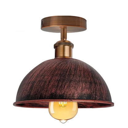 Industrial Semi-Flush Ceiling Light – E27, Dome or Flat Shade - Copper, Dome 21 cm Rustic Red, Without Bulb