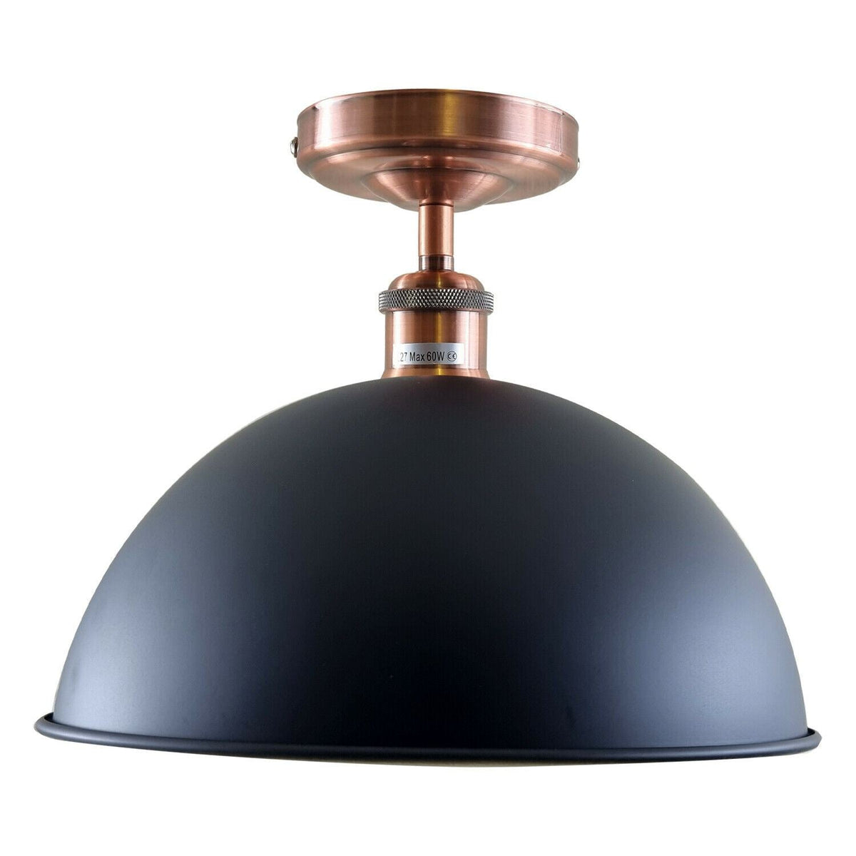 Industrial Semi-Flush Ceiling Light – E27, Dome or Flat Shade - Copper, Dome 40 cm Black, Without Bulb