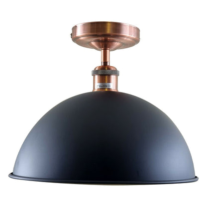Industrial Semi-Flush Ceiling Light – E27, Dome or Flat Shade - Copper, Dome 40 cm Black, Without Bulb