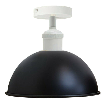 Industrial Semi-Flush Ceiling Light – E27, Dome or Flat Shade - White, Dome 21 cm Black & White Inner, Without Bulb