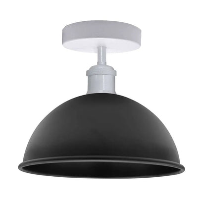 Industrial Semi-Flush Ceiling Light – E27, Dome or Flat Shade - White, Dome 21 cm Black, Without Bulb