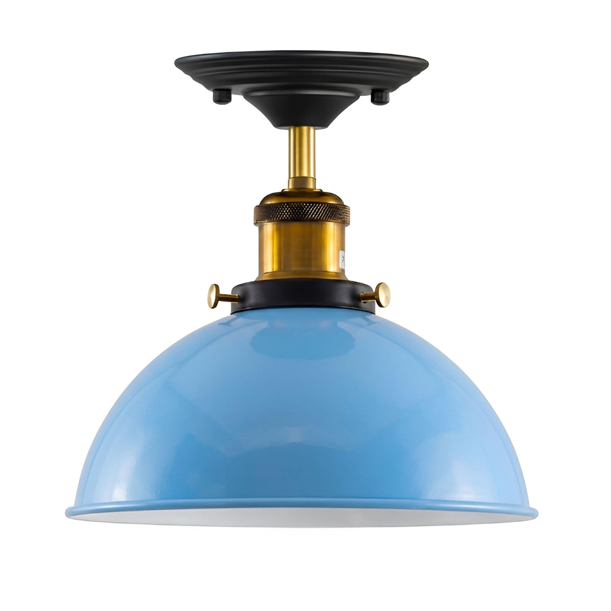 Industrial Semi-Flush Ceiling Light – E27, Dome or Flat Shade - Yellow Brass, Dome 21 cm Blue, Without Bulb