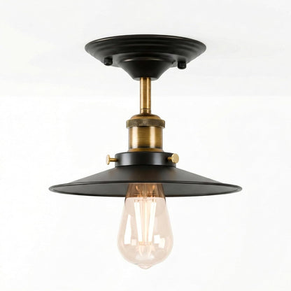 Industrial Semi-Flush Ceiling Light – E27, Dome or Flat Shade - Yellow Brass, Flat Black 140 mm Rose Shade Ring, Without Bulb