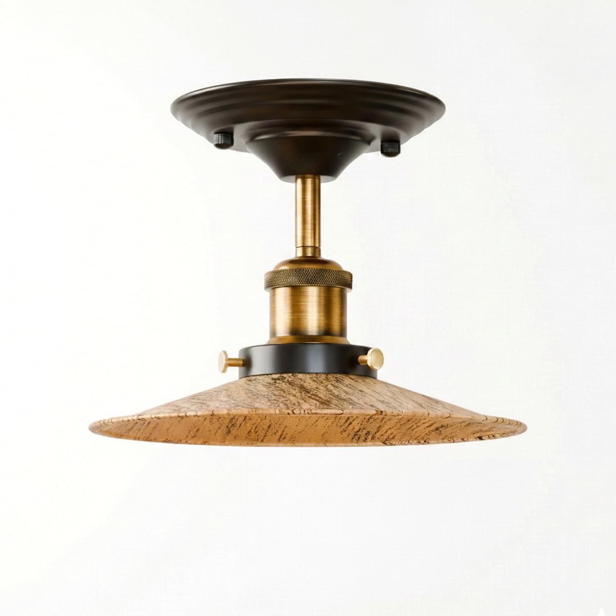 Industrial Semi-Flush Ceiling Light – E27, Dome or Flat Shade - Yellow Brass, Flat Brushed Copper, Without Bulb