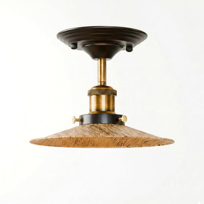 Industrial Semi-Flush Ceiling Light – E27, Dome or Flat Shade - Yellow Brass, Flat Brushed Copper, Without Bulb