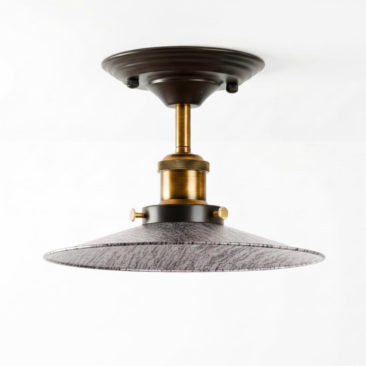 Industrial Semi-Flush Ceiling Light – E27, Dome or Flat Shade - Yellow Brass, Flat Brushed Silver, Without Bulb