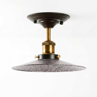 Industrial Semi-Flush Ceiling Light – E27, Dome or Flat Shade - Yellow Brass, Flat Brushed Silver, Without Bulb