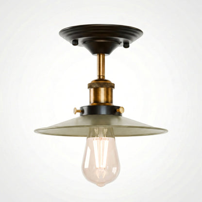 Industrial Semi-Flush Ceiling Light – E27, Dome or Flat Shade - Yellow Brass, Flat Green Brass, Without Bulb