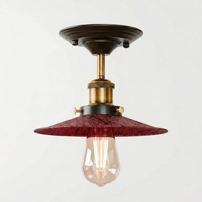 Industrial Semi-Flush Ceiling Light – E27, Dome or Flat Shade - Yellow Brass, Flat Rustic Red, Without Bulb