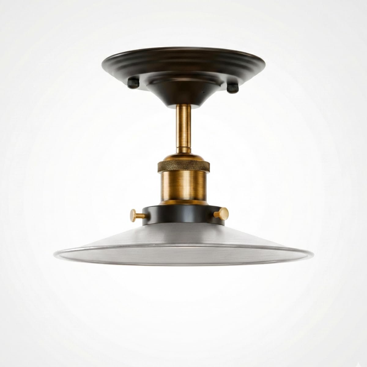 Industrial Semi-Flush Ceiling Light – E27, Dome or Flat Shade - Yellow Brass, Flat Satin Nickel, Without Bulb