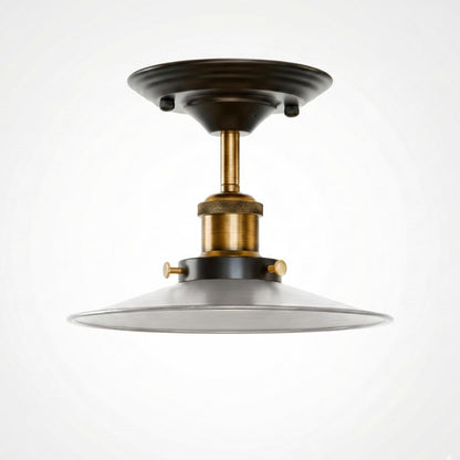 Industrial Semi-Flush Ceiling Light – E27, Dome or Flat Shade - Yellow Brass, Flat Satin Nickel, Without Bulb