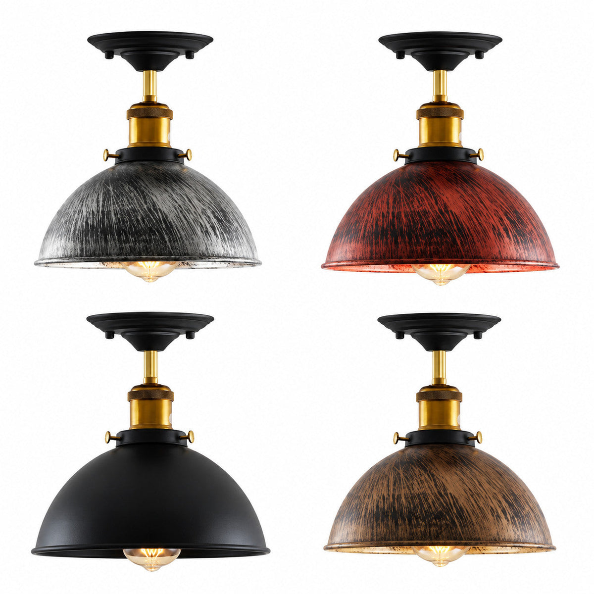 Industrial Semi-Flush Ceiling Light – E27, Dome or Flat Shade