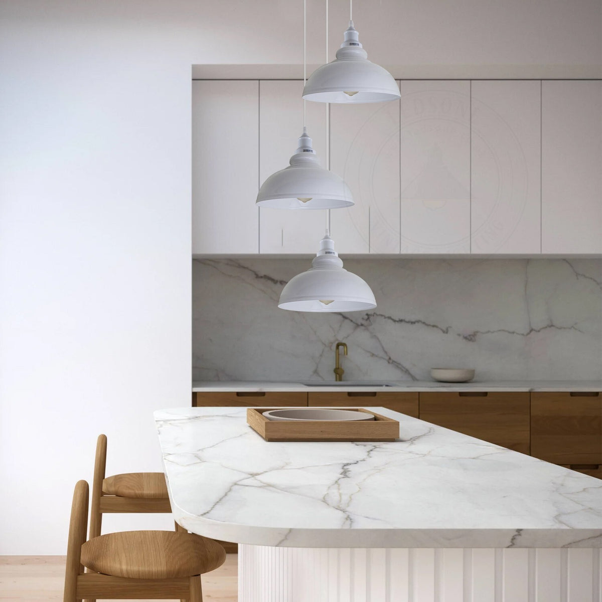 3 Light White Curvy Pendant – Round Plate or Straight Bar, E27 - photo 7