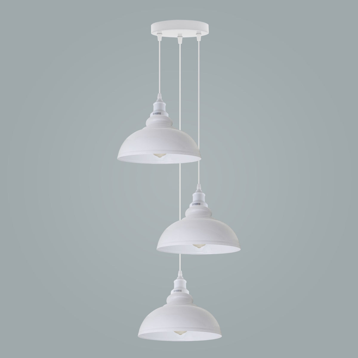 3 Light White Curvy Pendant – Round Plate or Straight Bar, E27 - White, Curvy 29 cm White, Round Plate, Without Bulb