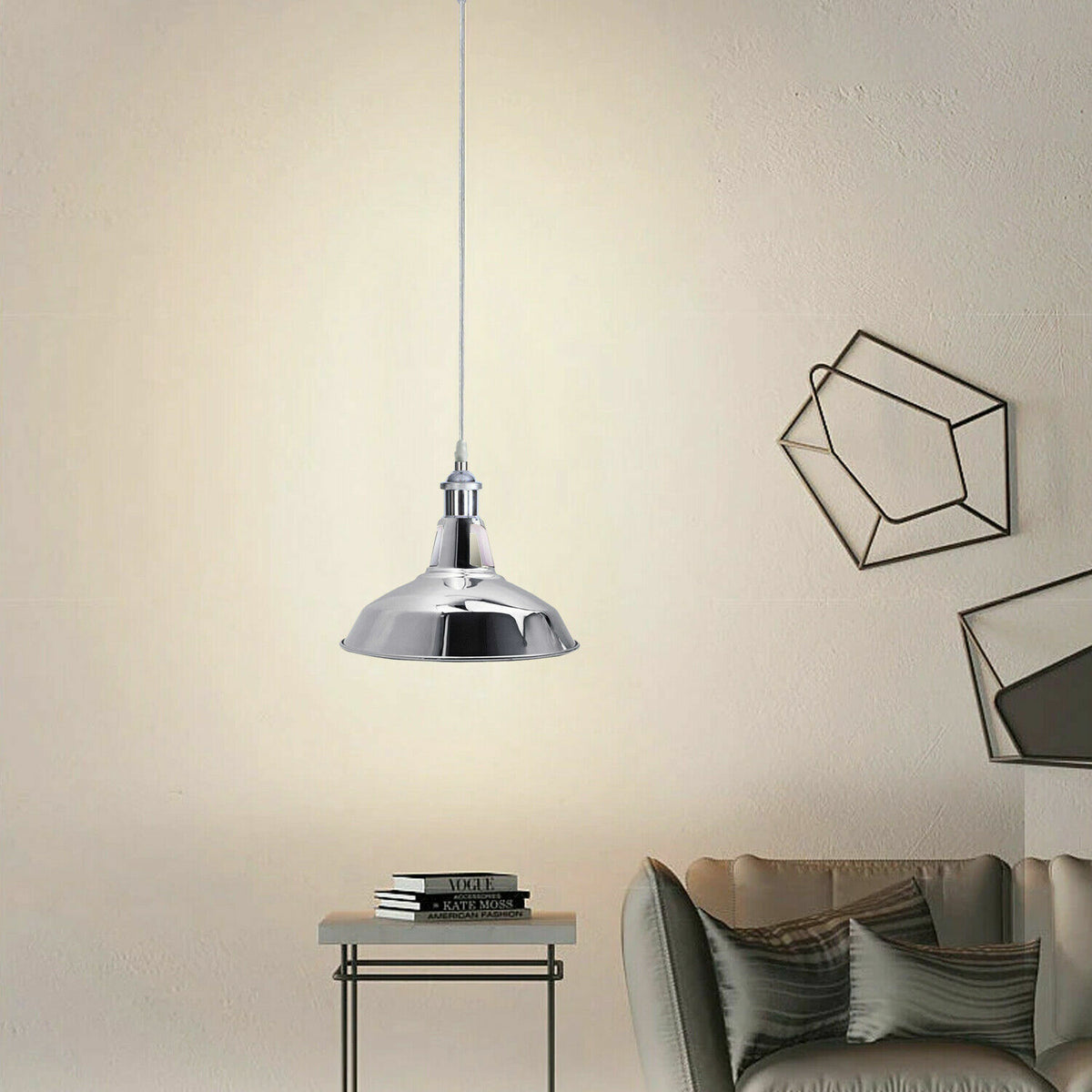 Chrome Pendant Light with Metal Shade – 4 Shade Styles, E27 - photo 4